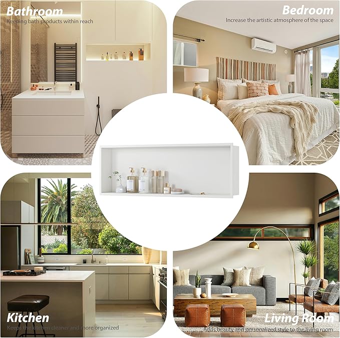 Stainless Steel Shower Niche 36" X 12", No Tile Needed Wall Niche, Recessed Shower Shelf for Bathroom Storage, Matte White