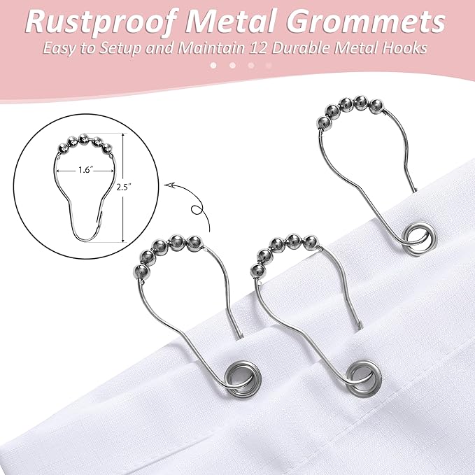 Naturoom Pink Shower Curtains for Bathroom,Ombre Cloth Fabric Shower Curtain Set with 12 Hooks Pink Bathroom Decor 72 x 72