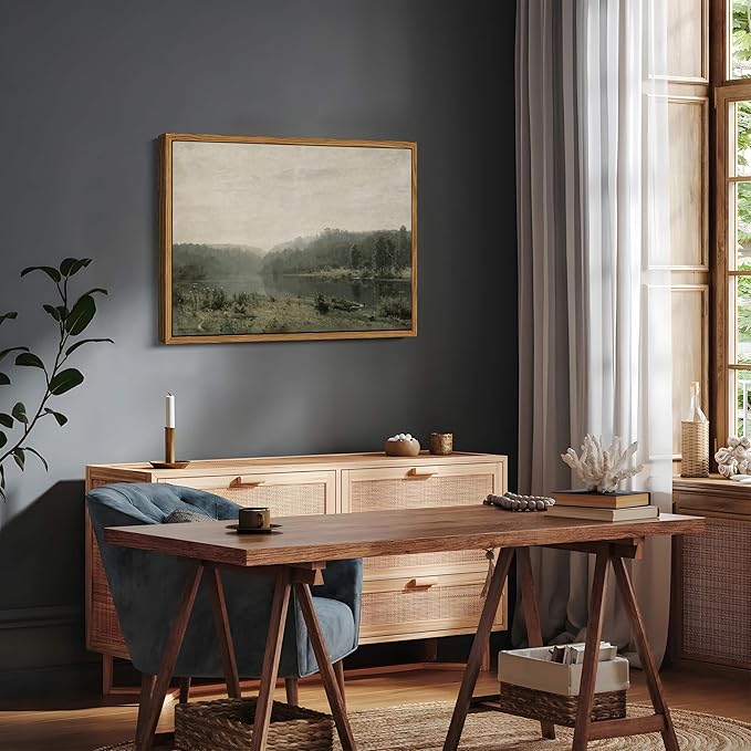 Floating Framed Canvas Wall Art, Vintage Wild Field Oil Painting Pictures Prints, Modern Farmhouse Natural landscape Wall Decor for Living Room Bedroom Dining Room Office Decor 12x16 inch