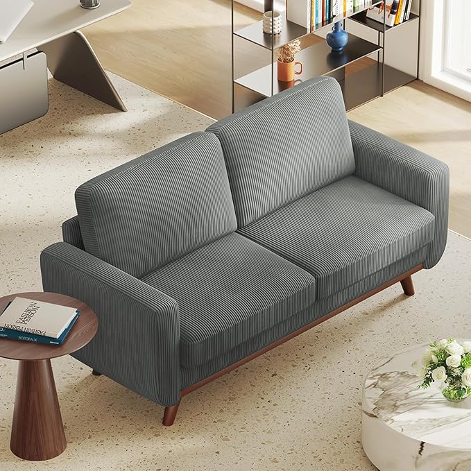 Vesgantti 68" Loveseat Sofa Dark Gray, Comfy Corduroy Couch with Spring Cushion and Solid Wood, Modern Extra Deep Seat for Bedroom, Living Room, Office