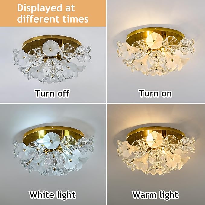 2-Light Modern Glass Flush Mount Ceiling Light Fixture Vintage Gold Chandelier Metal E12 Ceiling Lamp for Farmhouse Hallway Bedroom Kitchen Living Room Closet