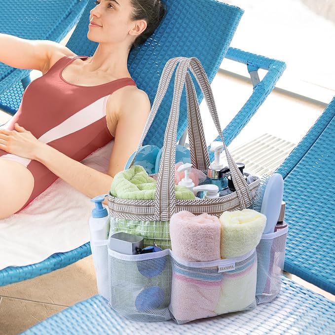 Mesh Shower Caddy Portable for College Dorm Room Essentials with Waterproof Phone Pouch, Shower Bag with Reinforced Bottom for Beach,Camping, Swimming,Gym, Quick Dry Toiletry Bag with 6 Pockets