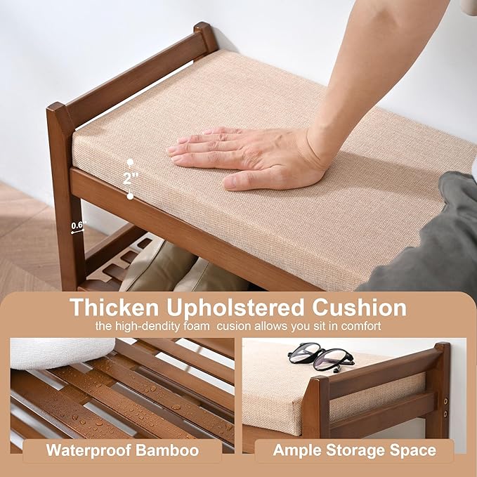 Shoe Rack with Cushion for Font Door Entrance, 27.6 in Shoe Bench with Storage for Entryway, Hallway, Bedroom, Living Room