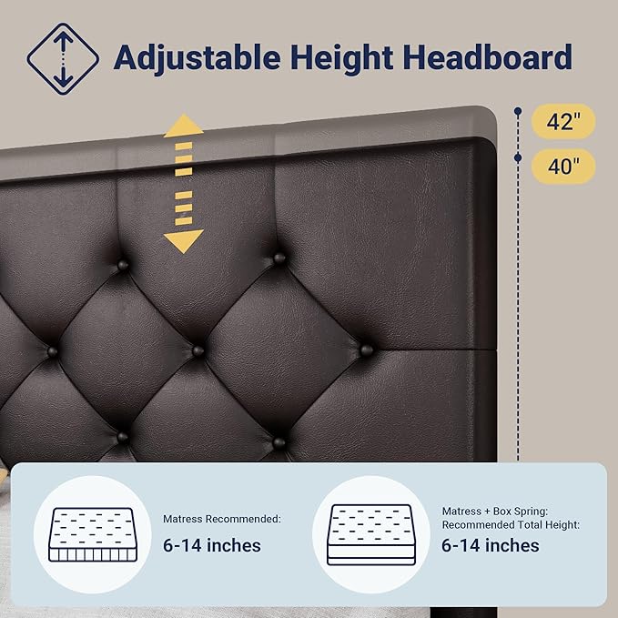 Allewie Upholstered Full Size Platform Bed Frame with 4 Storage Drawers and Headboard, Diamond Stitched Button Tufted, Mattress Foundation with Wooden Slats Support, No Box Spring Needed, Black Brown