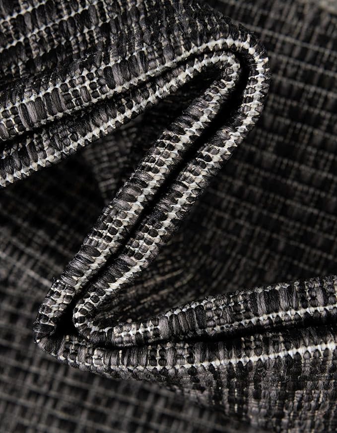 Unique Loom Outdoor Border Collection Area Rug - Soft Border (5' 3" x 8' Oval, Black/ Ivory)