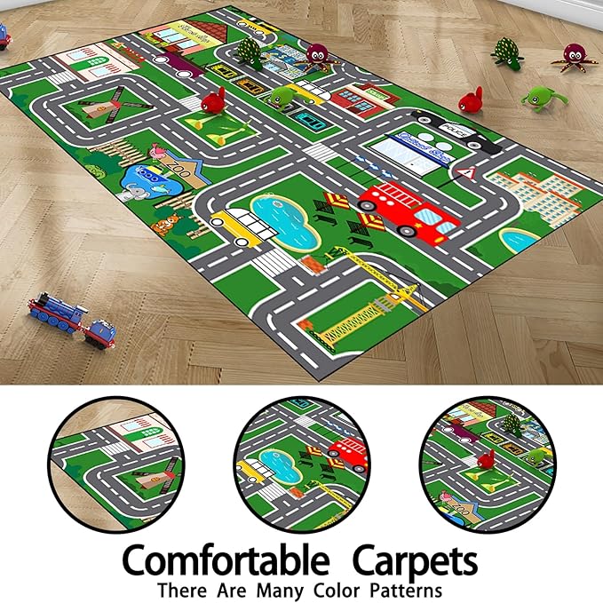 Car Rugs for Kids - Car Track Carpet for Boys Road Rug for Bedroom Road Map Carpet for Kids Play Mat Farm, 4. 5x6 Feet