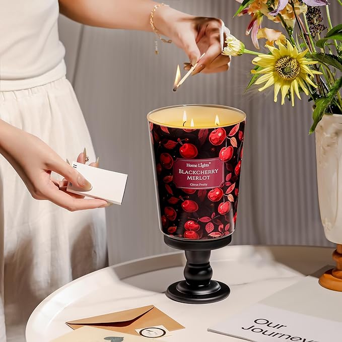 HomeLights Soy Wax Candles for Home Scented, 3-Wick Candles in Blackcherry Merlot Scented, Aromatherapy Candles Gift for Parties, Relaxing, Eclectic Mixed Styles, 34oz