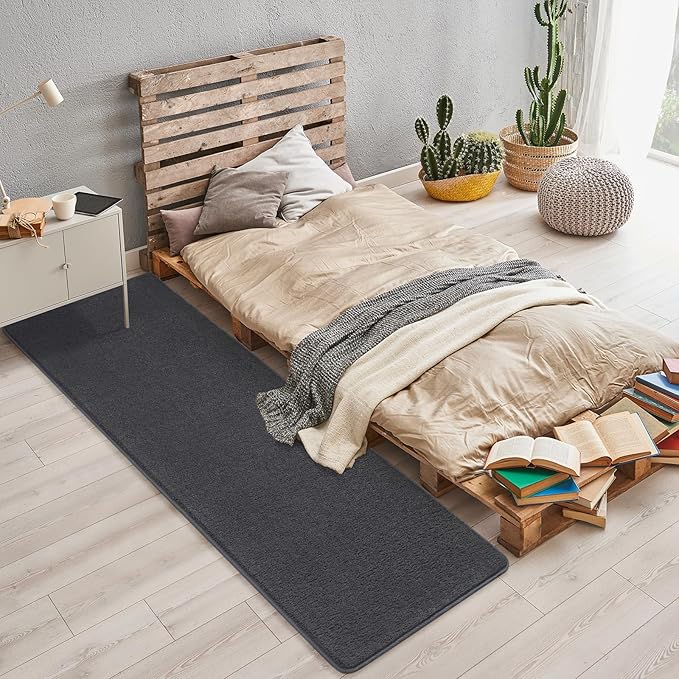 Soft 2x8 Runner Rugs for Bedroom Hallway, Non Slip Long Runners for Kitchen Laundry Dorm Washable, Modern Low Pile Area Rugs for Boys Men, Dark Grey