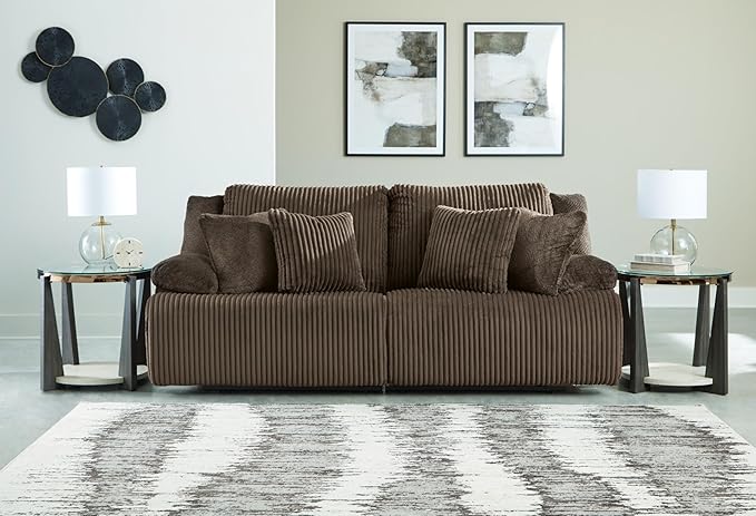 Signature Design by Ashley Top Tier Modern 2-Piece Reclining Sectional Loveseat with 4 Accent Pillows, Dark Brown