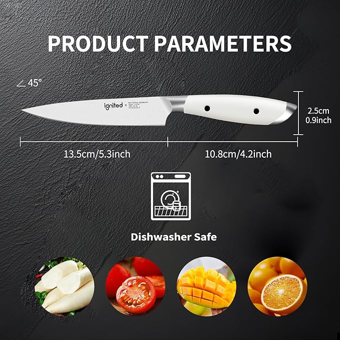 5 inch Paring Knife, German 1.4116 Stainless Steel Fruit Vegetable Peeling Knives, Ivory White Handle, Razor Sharp Small Kitchen Knife with Gift Box