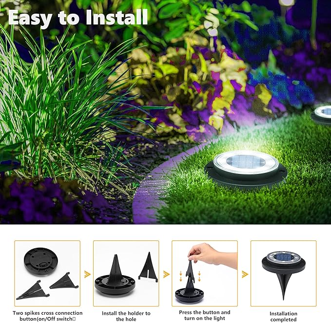 Flacchi Solar Ground Lights - Solar Powered Lights Outdoor Solar Disk Light Waterproof Landscape Light for Patio Yard Pathway Walkway Driveway (Cool White, 8 Pack)