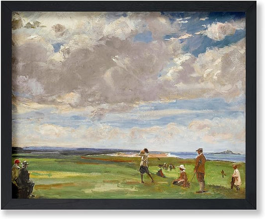 Poster Master Vintage Lady Astor Playing Golf at North Berwick Painting Print - Retro Golf Course Poster - Sports Art - Landscape Wall Design - Office or Living Room Decor - 24x32 UNFRAMED Wall Art