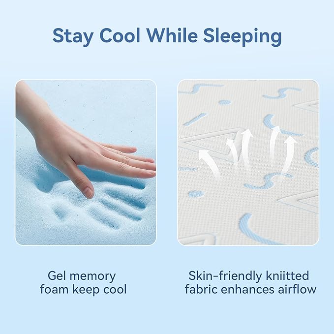 Twin Mattress 6 Inch for Kids, Gel Memory Foam Mattress for Cool Sleep, Medium Firm for Pressure Relief, Fiberglass-Free, Removable Washable Cover, Mattresses in a Box