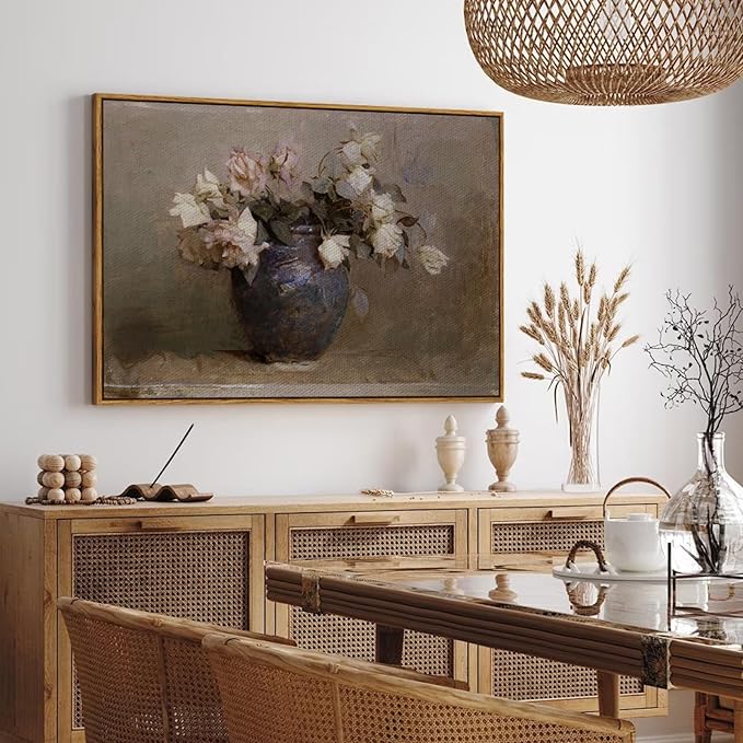 InSimSea Framed Canvas Wall Art Vintage Decor, Retro Floral Rustic Decorations for Living Room, Farmhouse Wall Decor for Living Room Bedroom, 24"x36"