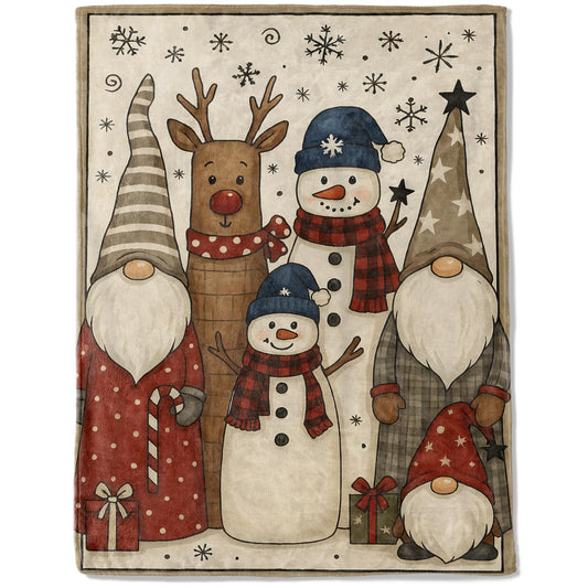 ainori Christmas Decorative Blanket, Gnome Reindeer Snowman Snowflake Print Throw Decoration, Soft Flannel Winter Blankets for Couch Bed Sofa, Holiday Home Decor, Xmas Festival Gifts 50x60 Inch