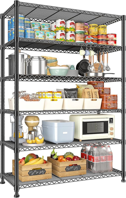 REIBII 75" H Metal Shelving 6 Tier Storage Shelf Adjustable Kitchen Shelf Wire Shelving Unit Detachable Storage Rack for Kitchen Laundry Living Room Commercial Heavy Duty Metal Shelf 75" X35" X14"