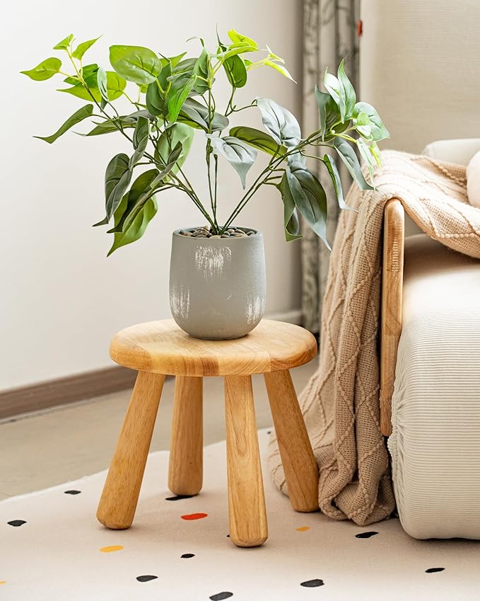 100% Solid Wood Mushroom Step Stool, Small Wooden Stool for Kids & Adults, Plant Stand & Side Table, Compact & Sturdy Footstool for Bathroom, Bedroom, Living Room, Natural (1PC)