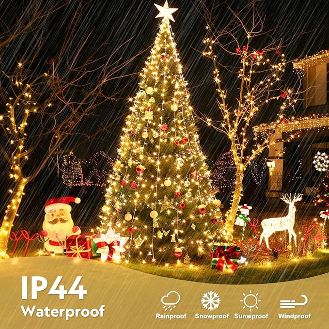 JMEXSUSS 400 LED String Lights Indoor Outdoor Waterproof, 132 ft Warm White Christmas Lights Plug in with Remote, 8 Modes Led String Lights for Outside Patio Holiday Party Bedroom Classroom Decor