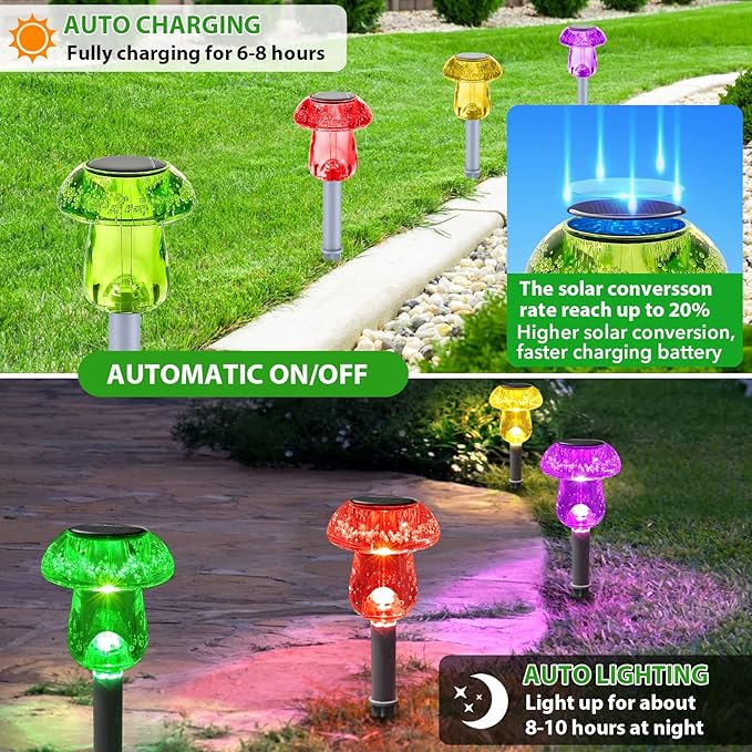 Solar Lights Outdoor, 8 Pack Mushroom Lights Outside Waterproof, Solar Powered LED Lighting for Garden, Yard, Landscape, Path, Pathway, Lawn, Walkway, Driveway, Backyard Decor (Multicolor)
