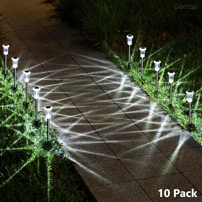 15 Pack Solar Pathway Lights Solar Lights Outdoor, Led Waterproof Yard Walkway Lighting Stainless Steel Garden Stake for Outside, Path, Landscape, Driveway, Backyard (Cold White)