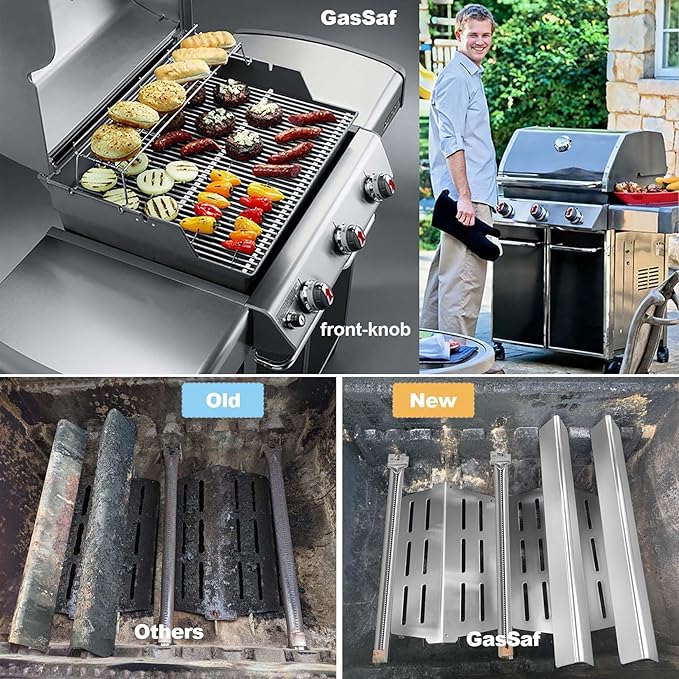 GasSaf Grill Flavorizer Bars 17.5 for Weber Genesis 300 Replacement Parts, 304 Stainless Steel Flavor Bars 7620 7621, Built Parts for Weber Genesis 300 310 320 330 Gas Grills (Front-Knob 2011-2016)