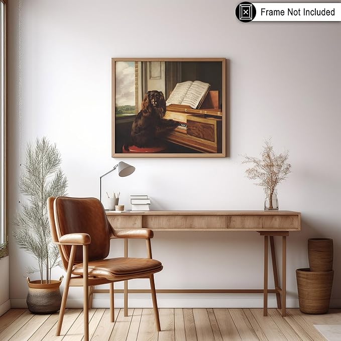 Poster Master Vintage Portrait of An Extraordinary Musical Dog - Retro Dog Print, Puppy, Music, Piano, Animal Lover - Living Room or Office Decor, 24x32 Unframed Wall Art