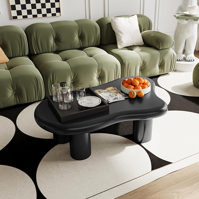 40 Inch Black Cloud Shaped Coffee Table for Living Room Matte Black