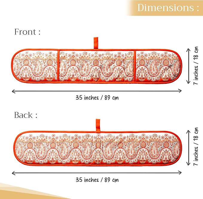 Maison d' Hermine Double Oven Mitt (7" x 35") 100% Cotton Heat Resistant BBQ Cooking Gloves with Loop for Thanksgiving Christmas Decorations Baking Cooking Barbeque Handling Hot Pan (Cachemire)