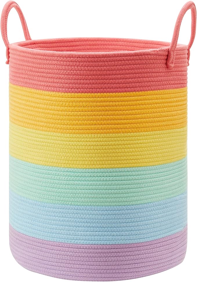 Rainbow Baby Girls Kids Hamper Laundry Basket for Nursery Toddler Clothes Blanket Basket for Toy Woven Rope Unicorn Hamper in Playroom Bedroom