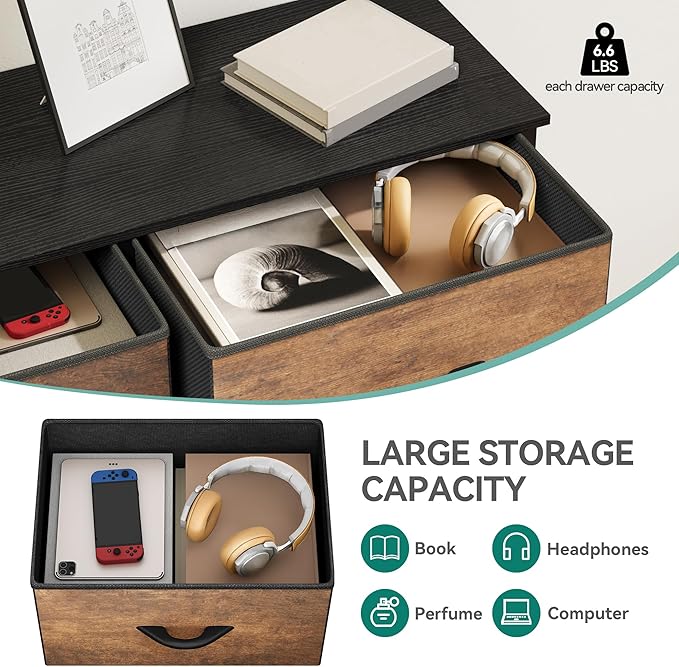 YITAHOME 10-Drawer Fabric Dresser, Furniture Storage Tower Cabinet, Organizer for Bedroom, Living Room, Hallway, Closet, Sturdy Steel Frame, Wooden Top, Easy Pull Fabric Bins(Rustic Brown)