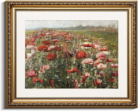 VIYYIEA Gold Framed Wall Art Canvas Print Home Decor Red Poppies Oil Paintings Classical Floral Wall Pictures for Bedroom Bathroom Living Room Flower Canvas Prints Artwork Vintage Gifts 13x16in