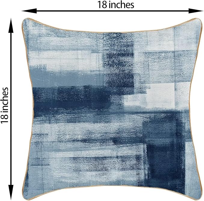 Blue White Throw Pillow Covers 18x18 Set of 2, Abstract Art Decorative Throw Pillow Covers Modern Abstract Soft Polyester Pillowcase Outdoor Cushion Cover for Sofa Couch Farmhouse Room Bed