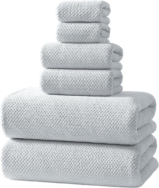 REDKISS 6 Piece Premium Towel Set, 2 Bath, 2 Hand, and 4 Wash Cloths, Ultra Soft Cotton, Highly Absorbent Towels for Bathroom, Gym, Hotel, and Spa,Ideal for Everyday use,Light Grey