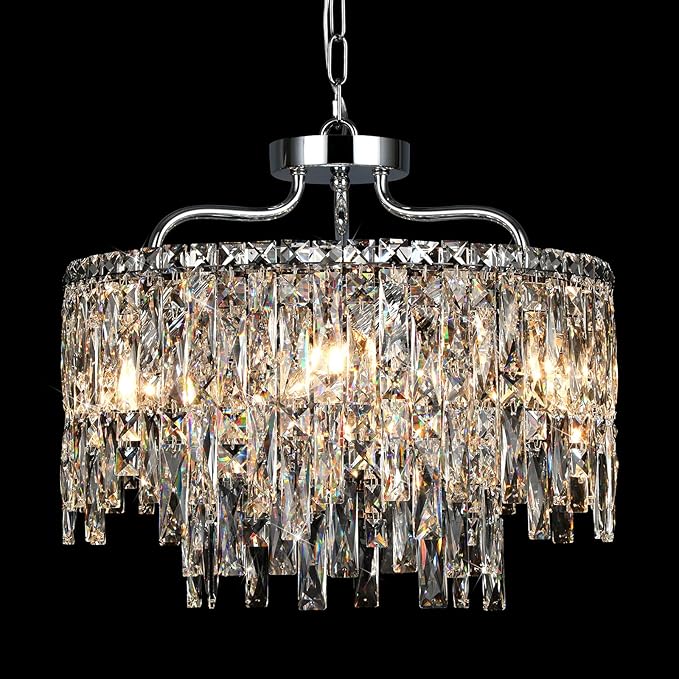 Chrome Crystal Chandelier, Modern Luxury Round Dining Room Chandeliers Over Table，6 Lights Chrome Ceiling Pendant Lighting for Dining Room Bedroom Entryway Foyer Staircase