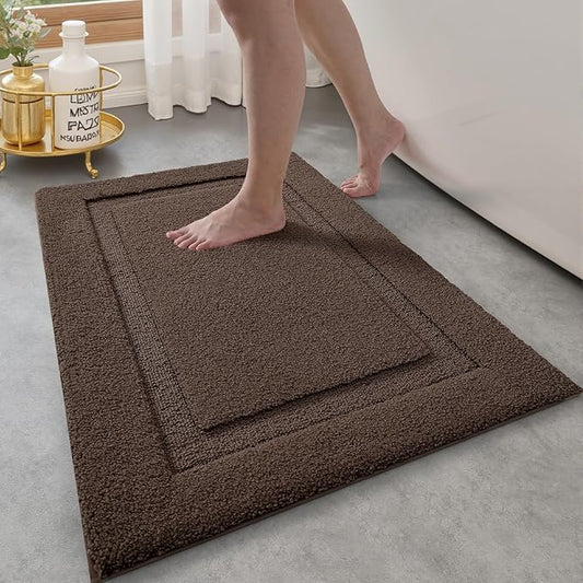 LUMI Ultra Soft Bathroom Rugs Non Slip with Rubber Backing, Absorbent Washable Bath Mat Quick Dry, Upgraded Premium Microfiber Plush Carpet for Bathtub and Shower Floor, Brown, 17x30