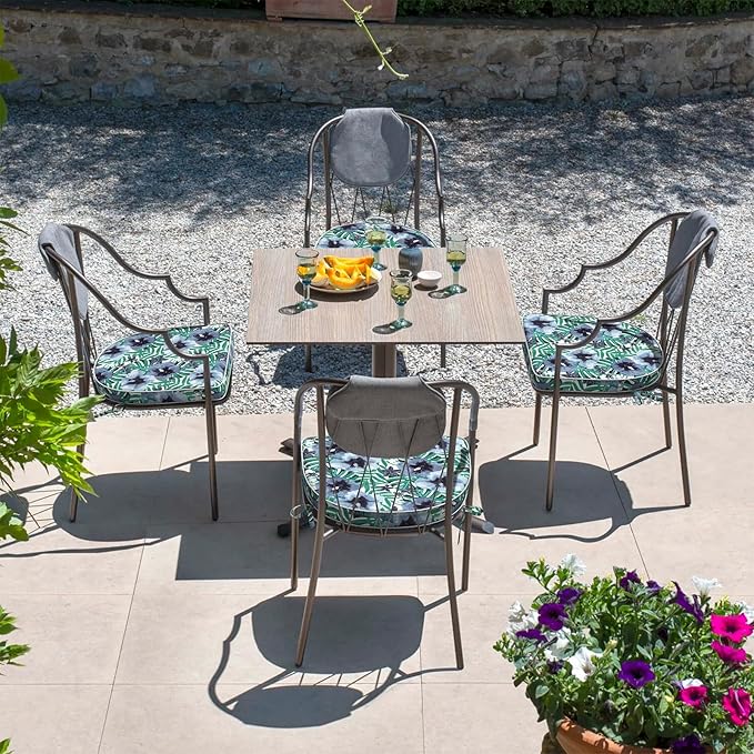 Set of 4 Outdoor Chair Cushions 19"x19"x2",Water Repellent Dining Seat Cushion with Ties and Removable Covers, Chair Cushions for Indoor and Patio Furniture, Blue Salmone Tropical