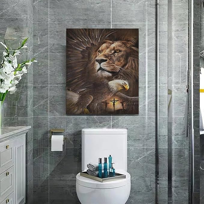 Banonaty Lion Eagle Wall Art - Christian Lion of Judah Canvas Prints - Masculine Modern Home Decor for Living Room, Bedroom, Bathroom - Framed 20"x24"