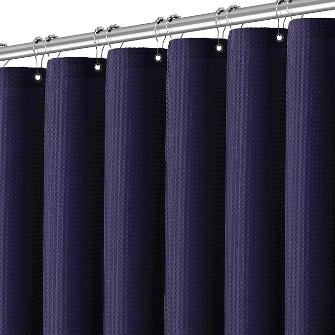 Purple Shower Curtain - Waffle Weave Fabric Heavy Duty Shower Curtain for Bathroom, Water Repellent Weighted 256GSM Hotel Quality Machine Washable Bath Curtains with 12 Hooks, 72Wx72H