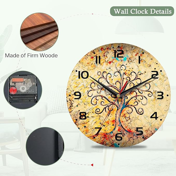 Vintage Wall Clocks Battery Operated,Life of Tree Clock for Living Room,Decorative Wall Clock for Living Room,Bedroom,Bathroom,Kitchen,10 Inch