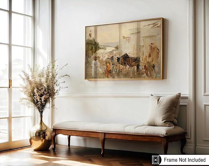 Poster Master Vintage The Bazaar Painting Poster - Retro Street in Udaipur Print - India Art - Cityscape Art - Farmhouse Art - Abstract Art - Office or Living Room Wall Decor, 24x32 Unframed Wall Art