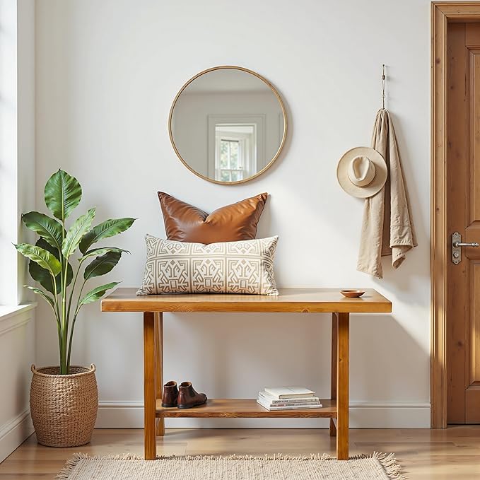 Warmiehomy Solid Wood Bench, 30” Rustic Farmhouse Entryway Bench for Living Room Dining Room Hallway Closet Room, Indoors & Outdoors Bench