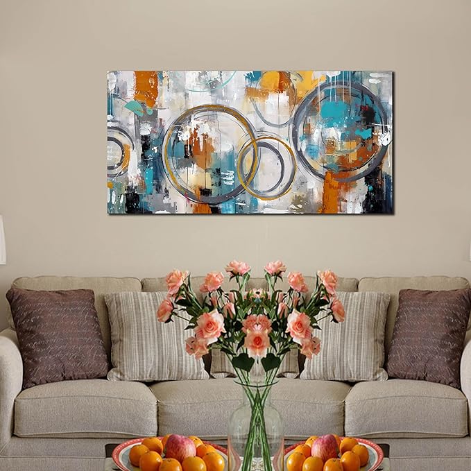 Abstract Painting for Living Room Canvas - Modern Art Work for Office Walls Ready to Hang 20" x 40"