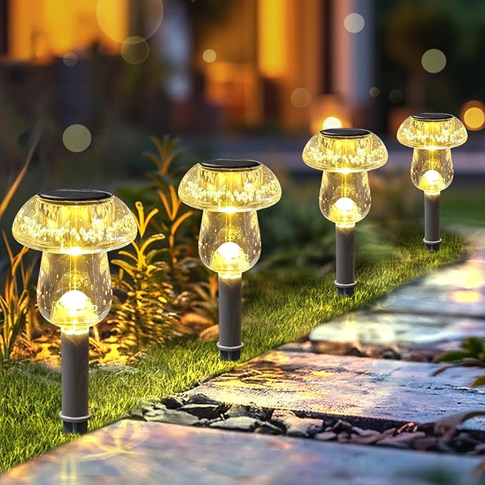Solar Lights Outdoor, 16 Pack Mushroom Lights Outside Waterproof, Solar Powered LED Lighting for Garden, Yard, Landscape, Path, Pathway, Lawn, Walkway, Driveway, Backyard Decor (Warm White)