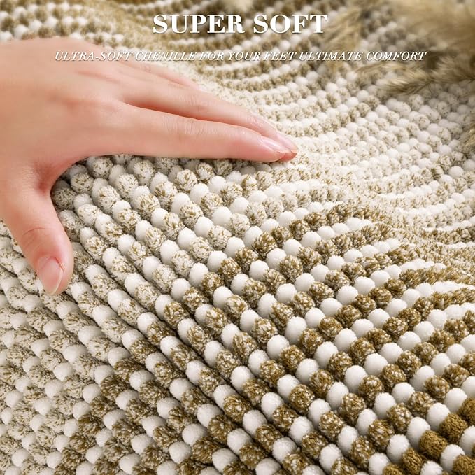 BSICPRO Bathroom Rugs and Mats Sets, 2 Piece Thick Absorbent Chenille Non Slip, Soft Shaggy Bath Room Floor Mats for Bathroom, Machine Washable (Petrified Oak, 20" x 47" Plus 16" x 24")