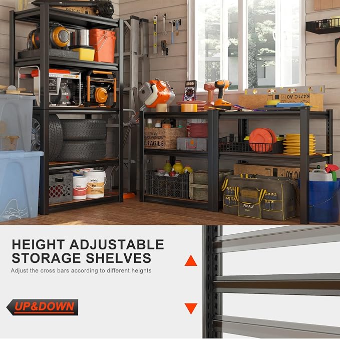 REIBII Storage Shelves 2500LBS Metal Shelving Adjustable Garage Shelving 5 Tier Garage Storage Shelves for Closet Kitchen Pantry 24.4''W X 16.4''D X 60''H