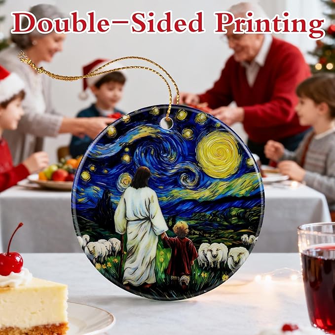 Jesus with Child Ornament, Starry Night Ornament, Christmas Ornaments, Christmas Tree Decorations, Christian Home Decor, Christian Gifts, Religious Gifts for Her or Him, Gift Exchange & Gift Idea