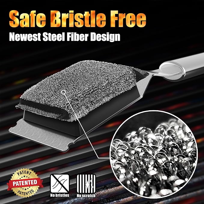 GRILLART Grill Brush Bristle Free, Safe Grill Brush for Outdoor Grill, SteamWizards BBQ Grill Cleaning Brush Kit, Replaceable Head Grill Scraper Tool, Grill Cleaner BBQ Accessories, Gifts for Men/Dad