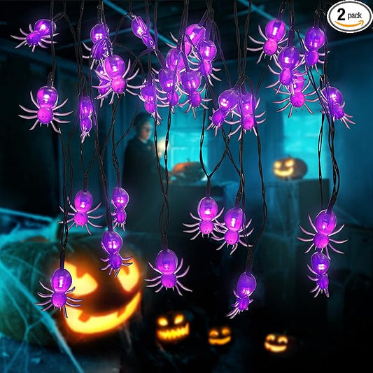 Oopswow Halloween Decor Spider String Lights, Solar String Light,2PACK 20ft 30 LED Outdoor Decorative Lights for Patio, Garden, Gate, Yard, Halloween Christmas Decoration (2Pack,Spider)