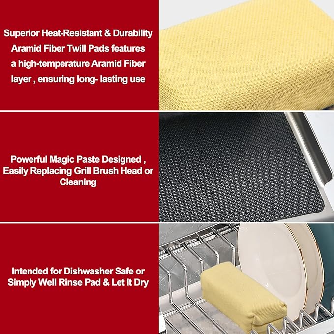 Steam Grill Brush-Grill Brush Bristle Free,Reinforced Grill Cleaner Scraper, Aramid Fiber Twill Pads,Replaceable Head Barbecue Grill Cleaner Brush,Heat-Resistant Twill Pads & Steam Cleaning Tool