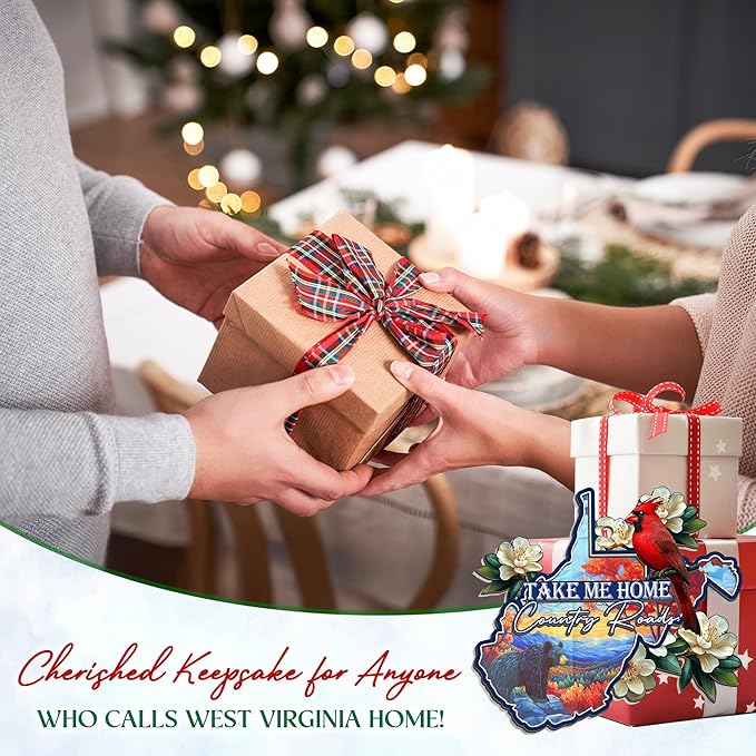 FLAGWIX West Virginia Gifts for Women Men - Suncatcher West Virginia Christmas Ornaments 2025 - Rhododendron Flower and Cardinal Christmas Decorations, State Cardinal Christmas Ornaments for Tree